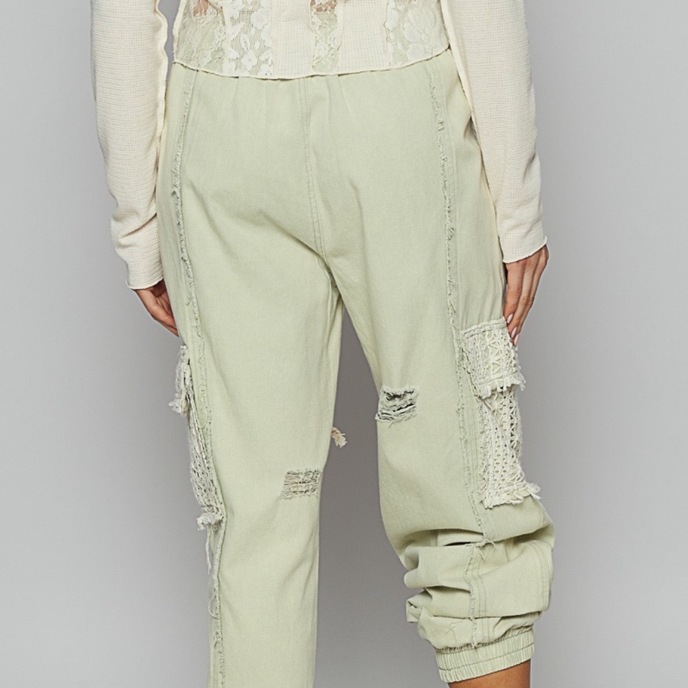 New POL Clothing Denim Lace Joggers Women's Distressed Relaxed GreenTwill Pants - Picture 10 of 12